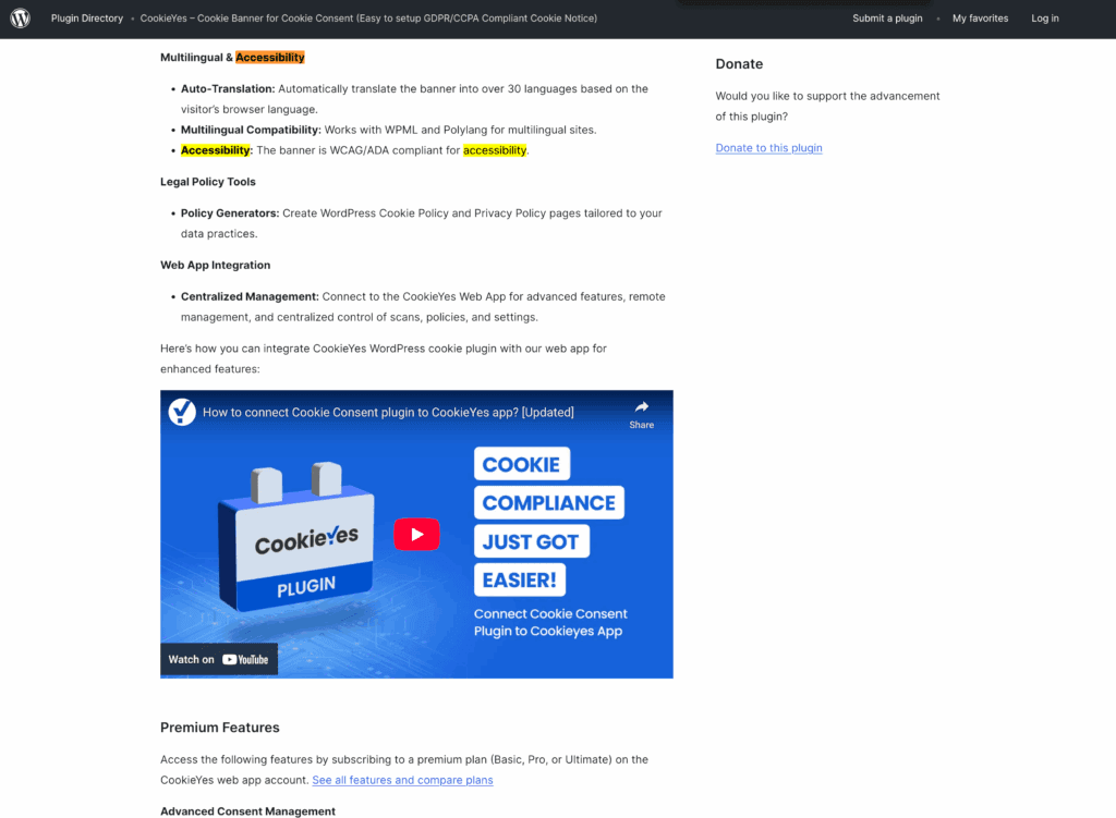 Dichiarazioni di accessibilità di CookieYes